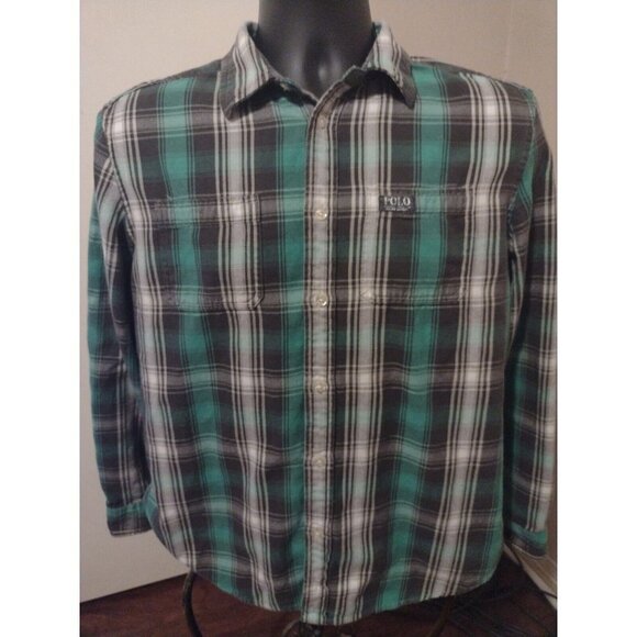 Polo Ralph Lauren Long Sleeve Flannel Shirt True Size Is Men's Medium M Green - Picture 1 of 10